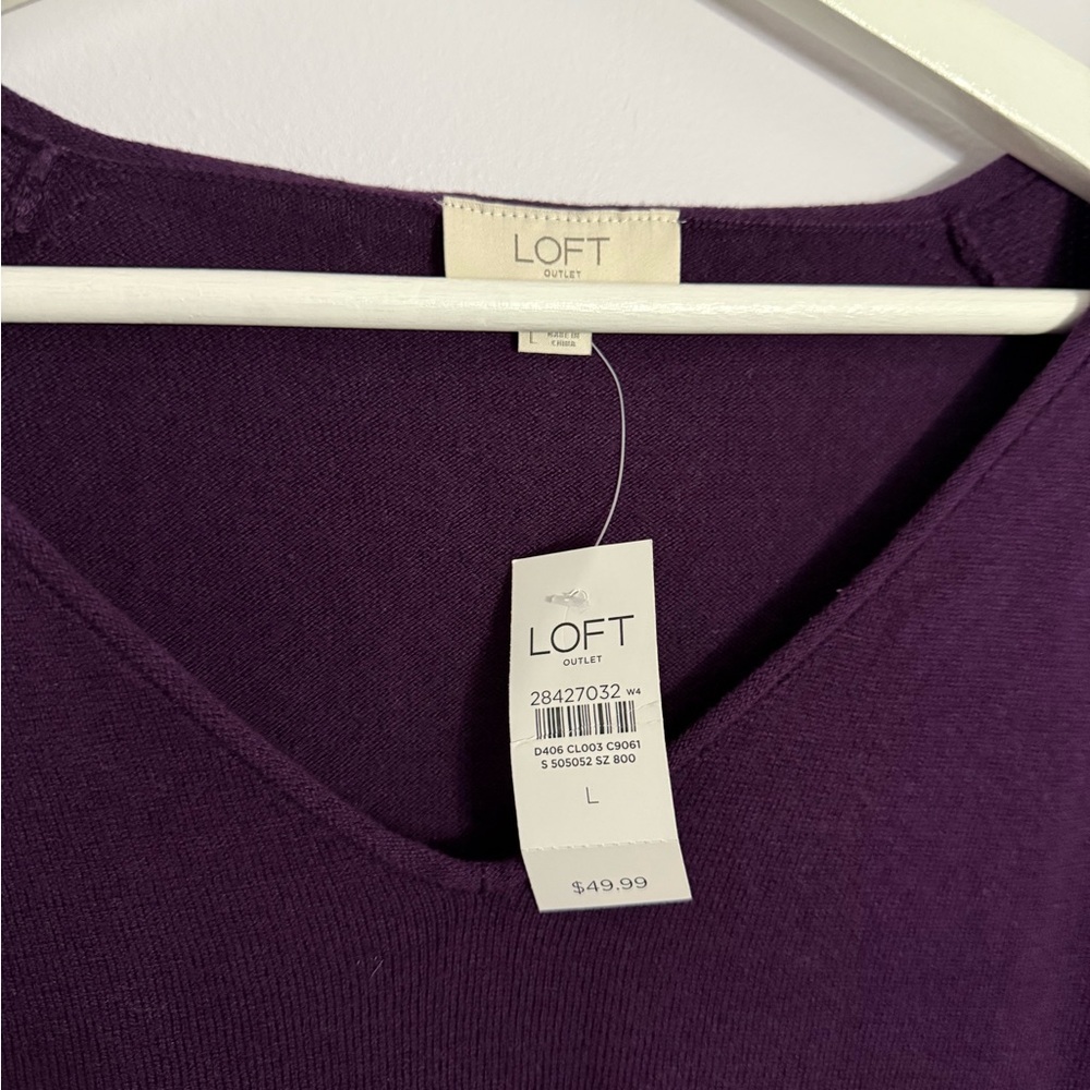 LOFT Deep Purple V-Neck Sweater - Picture 3 of 6